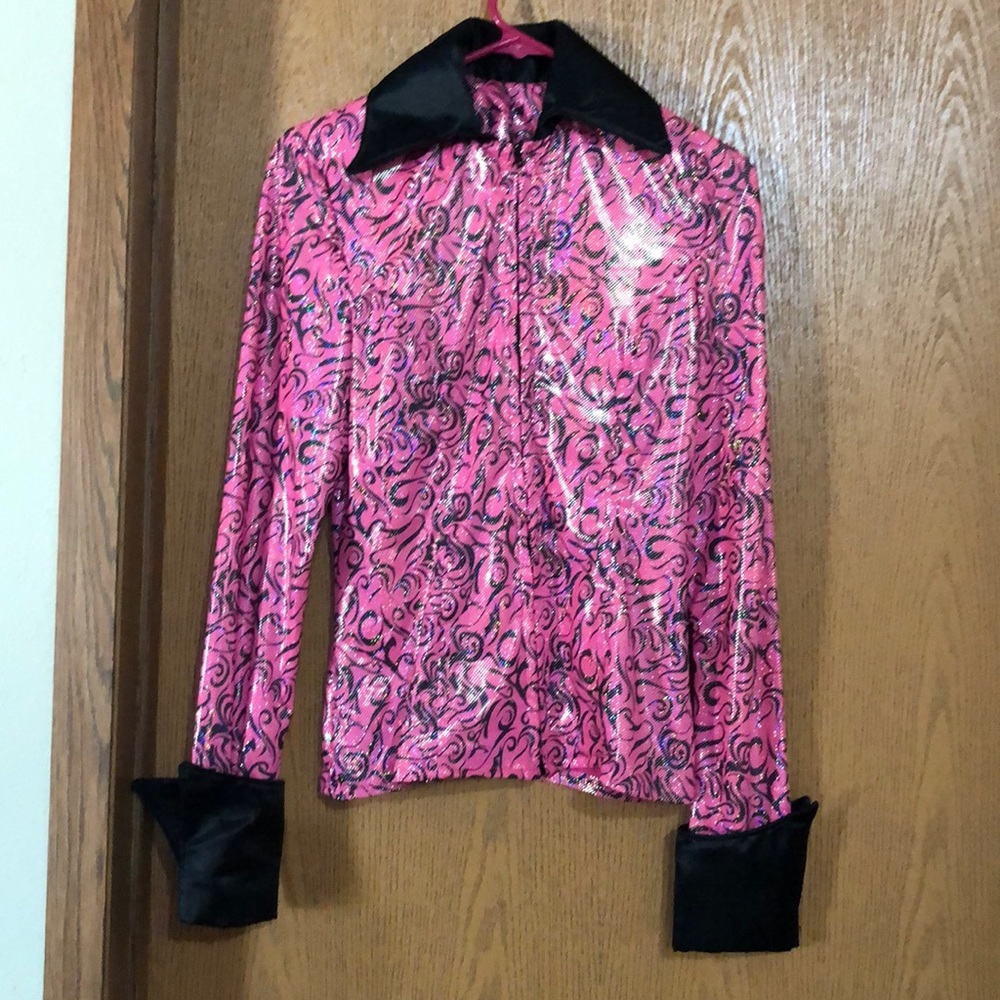 Pink and black horsemanship shirt